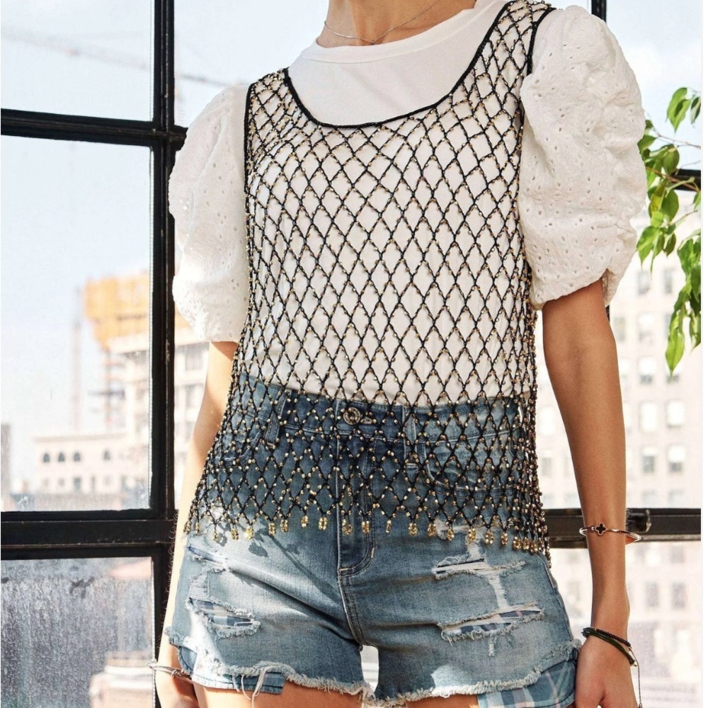 ADORA Stylish Dark Brown Mesh Women's Top NWT